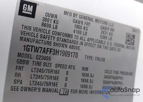 2017 GMC Savana 2500 Work Van from USA, damaged, VIN 1GTW7AFF3H1909170